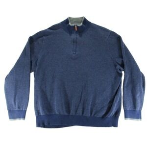 Vineyard Vines Sweater Men's 2XL 1/4 Zip Pullover Leather Pull Navy Blue Outdoor